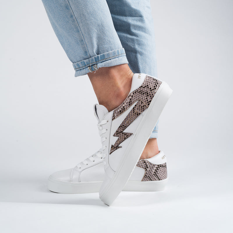 WHITE & ANIMAL PRINT FOXY SNEAKERS - HIKIS